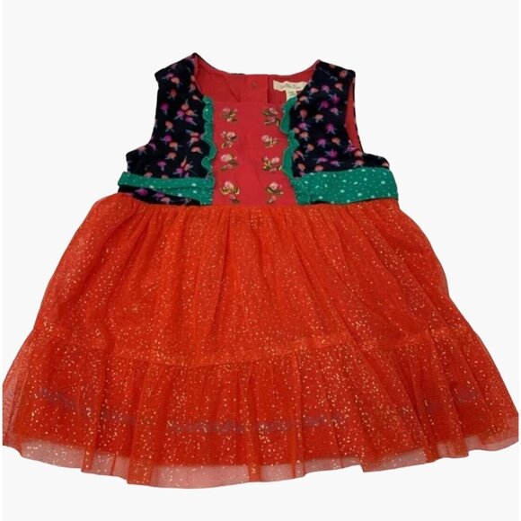 Matilda Jane CAROLING AWAY Top 2 Girls Sparkle Red Tulle Velour Make Believe 2 a - Picture 2 of 8